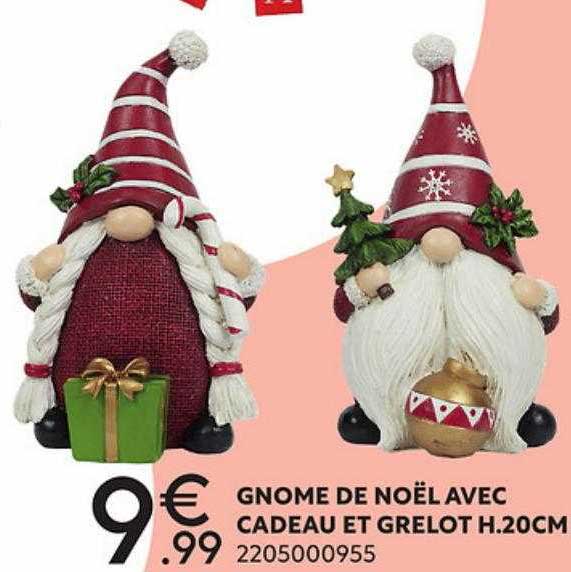 gnome de noël avec cadeau et grelot h.20 cm
