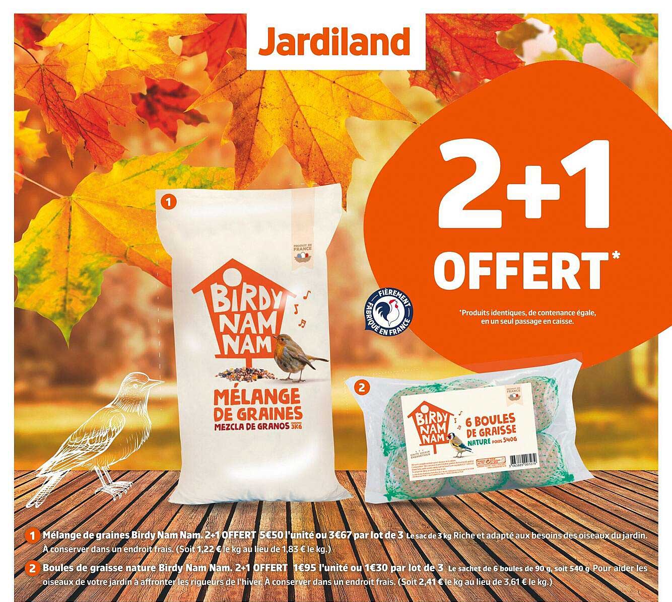 mélange de graines birdy nam nam, boules de graisse nature nam nam