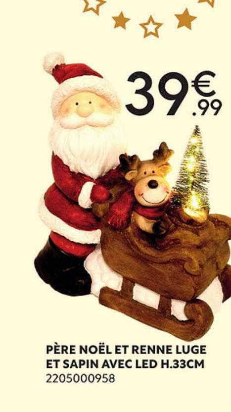 père noël et renne luge et sapin avec led