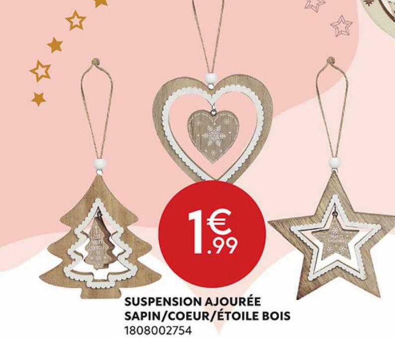 suspension ajourée sapin-cœur-étoile bois