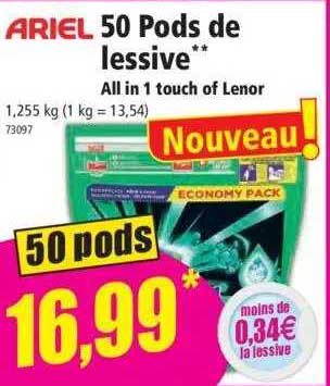 50 pods de lessive all in 1 touch of lenor ariel
