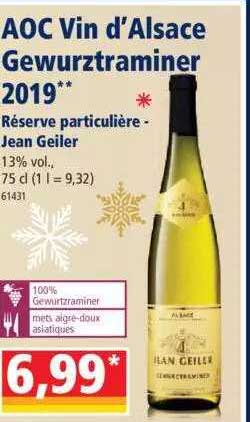 aoc vin d'alsace gewurztraminer 2019 réserve particulière - jean geiler