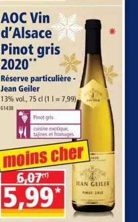 aoc vin d'alsace pinot gris 2020 réserve particulière - jean geiler