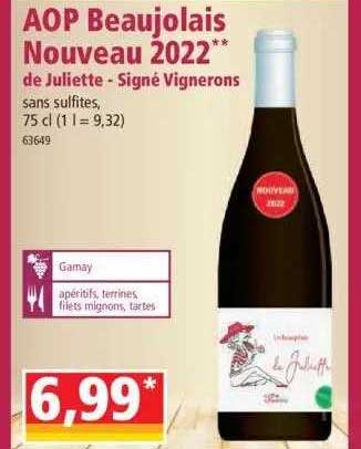 aop beaujolais nouveau 2022 de juliette - signé vignerons