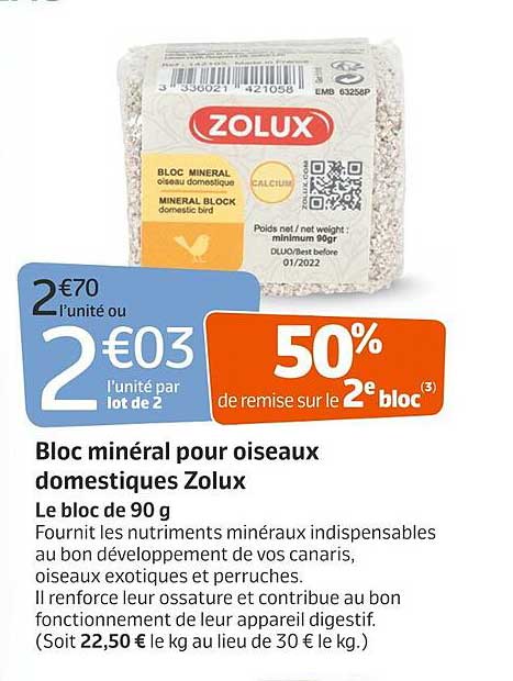 Bloc Minéral Pour Oiseaux Domestiques Zolux