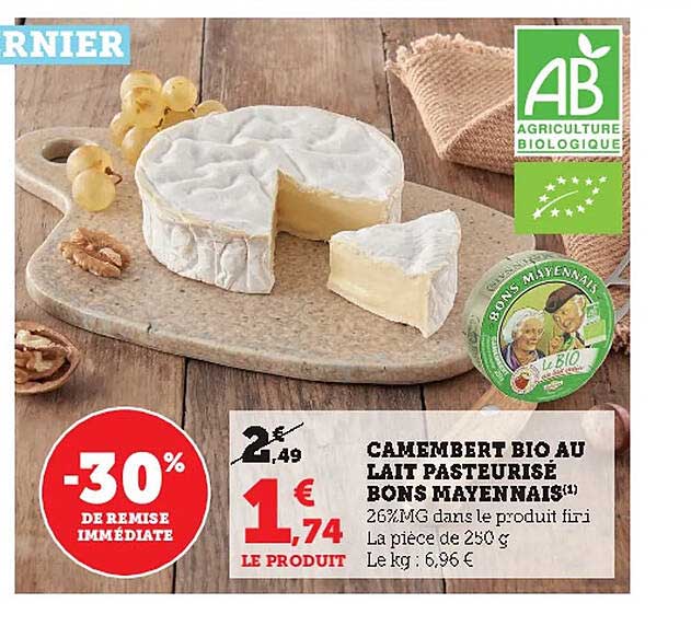 camembert bio au lait pasteurisé bons mayennais