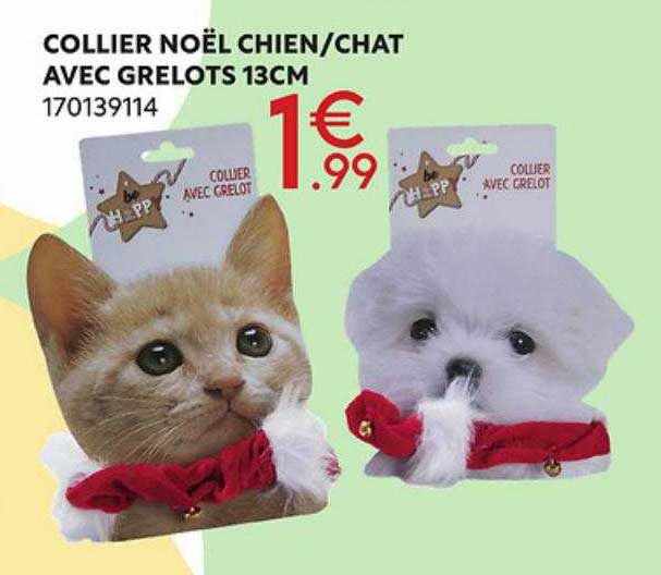 collier noël chien-chat avec grelots 13 cm