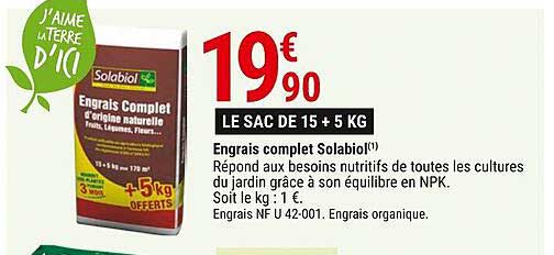 Engrais Complet Solabiol Le Sac De 15+5 Kg