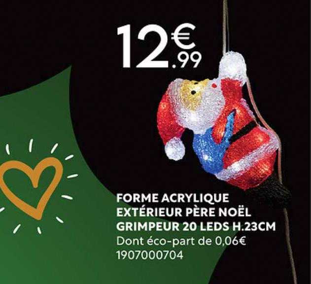 forme acrylique extérieur père noël grimpeur 20 leds h.23 cm