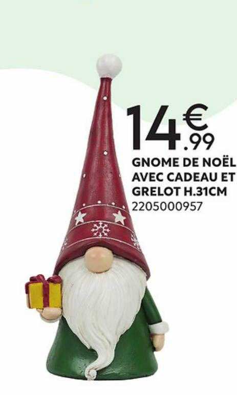 gnome de noël avec cadeau et grelot h.31 cm
