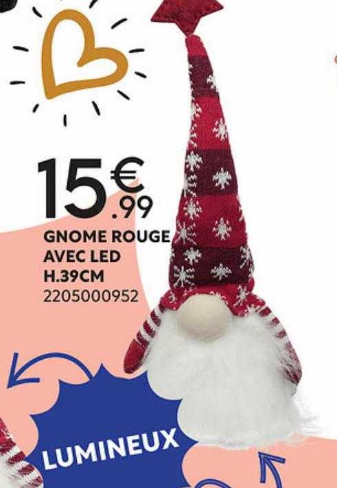 gnome rouge avec led h.39 cm