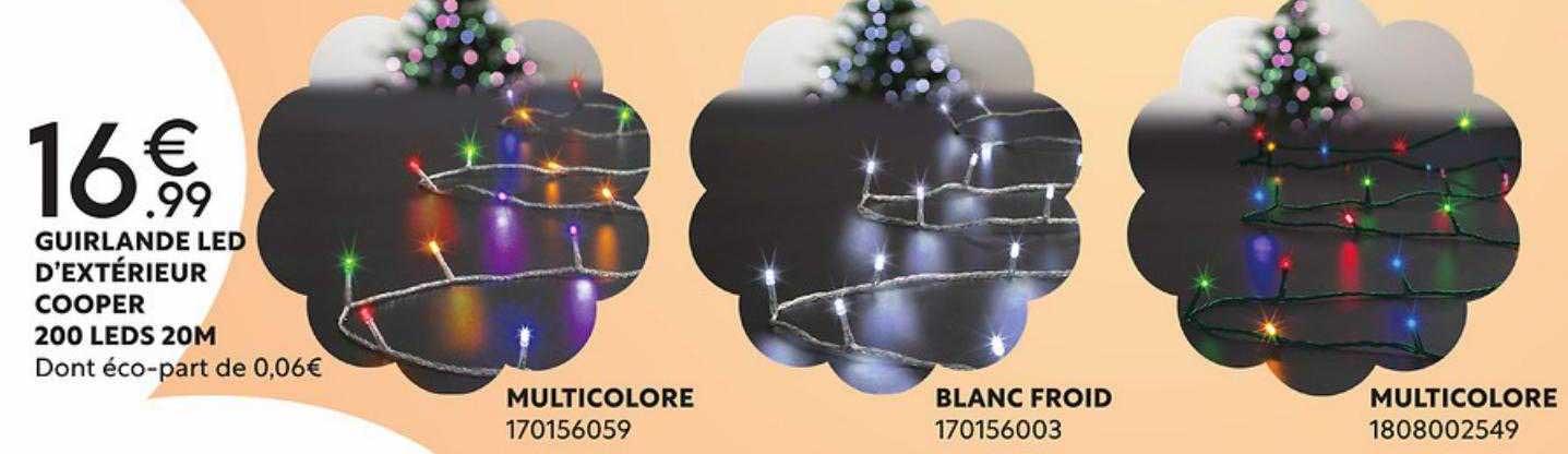 guirlande led d'extérieur cooper 200 leds 20 m, multicolore, blanc froid, multicolore