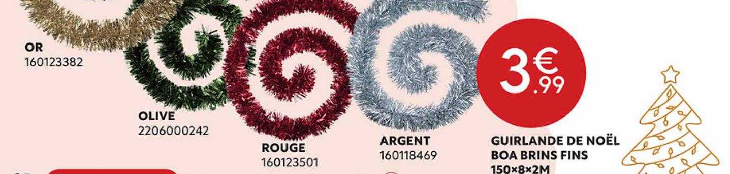 or, olive, rouge, argent, guirlande de noël boa brins fins