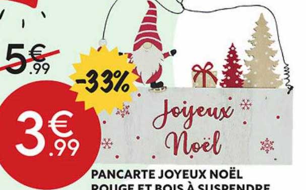 pancarte joyeux noël rouge et bois à suspendre