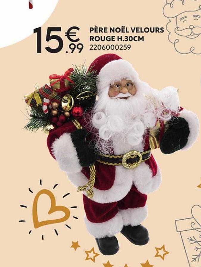 père noël velours rouge h.30 cm