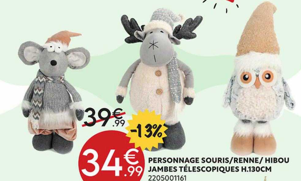 personnage souris-renne-hibou jambes télescopiques