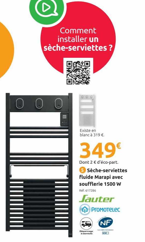 sèche-serviettes fluide marapi avec soufflerie 1500 w sauter