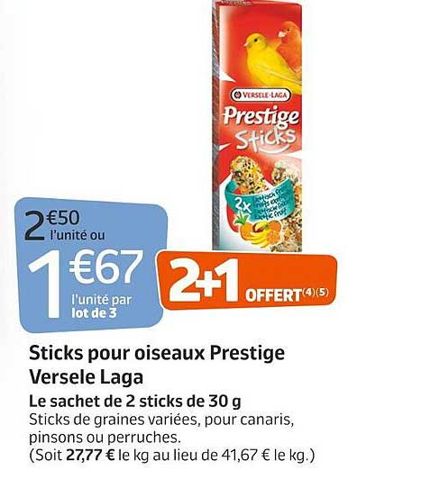 sticks pour oiseaux prestige versele laga