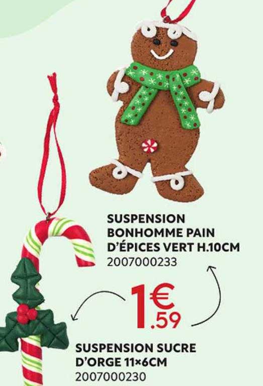 suspension bonhomme pain d'épices vert h.10 cm, suspension sucre d'orge