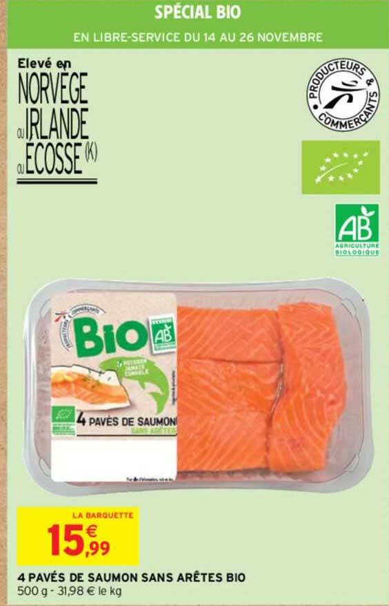 4 pavés de saumon sans arêtes bio