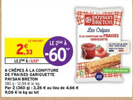 6 crêpes à la confiture de fraises gariguette paysan breton