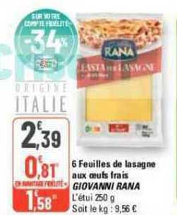 6 feuilles de lasagne aux œufs frais giovanni rana