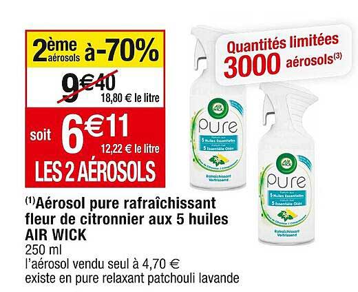 aérosol pure rafraîchissant fleur de citronnier aux 5 huiles air wick