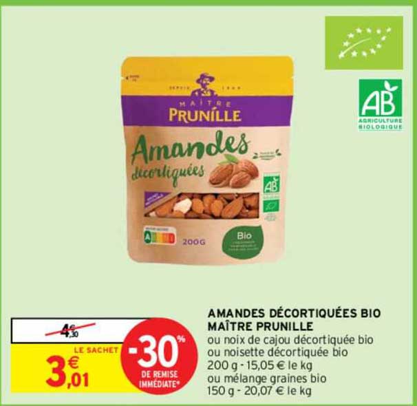 amandes décortiquées bio maître prunille