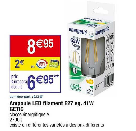 ampoule led filament e27 eq. 41w getic