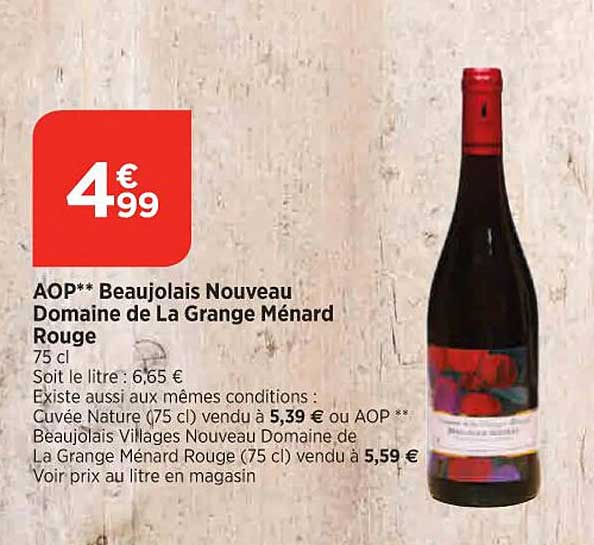aop beaujolais nouveau domaine de la grange ménard rouge