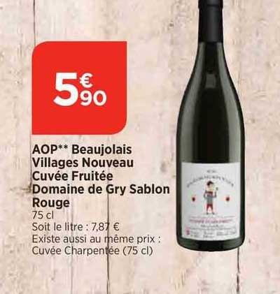 aop beaujolais villages nouveau cuvée fruitée domaine de gry sablon rouge