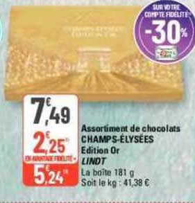 assortiment de chocolats champs-élysées édition or lindt