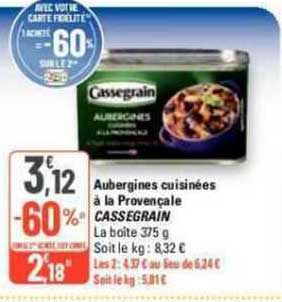 Aubergines Cuisinées à La Provençale Cassegrain