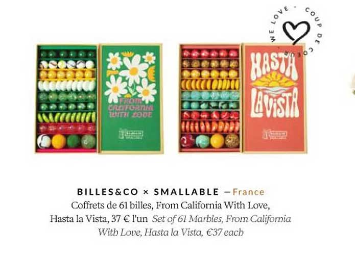billes & co x smallable coffrets de 61 billes, from california with love, hasta la vista