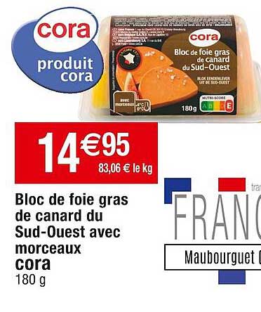 bloc de foie gras de canard du sud-ouest avec morceaux cora