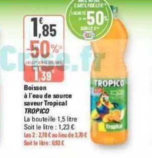 boisson à l'eau de source saveur tropical tropico