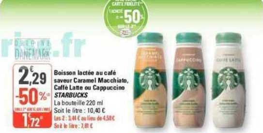 boisson lactée au café saveur caramel macchiato, caffè latte ou cappuccino starbucks