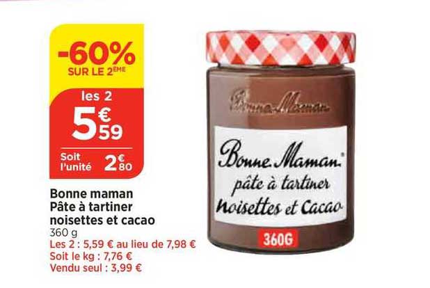 bonne maman pâte à tartiner noisettes et cacao