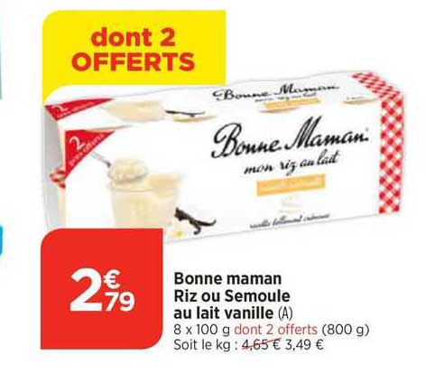 bonne maman riz ou semoule au lait vanille