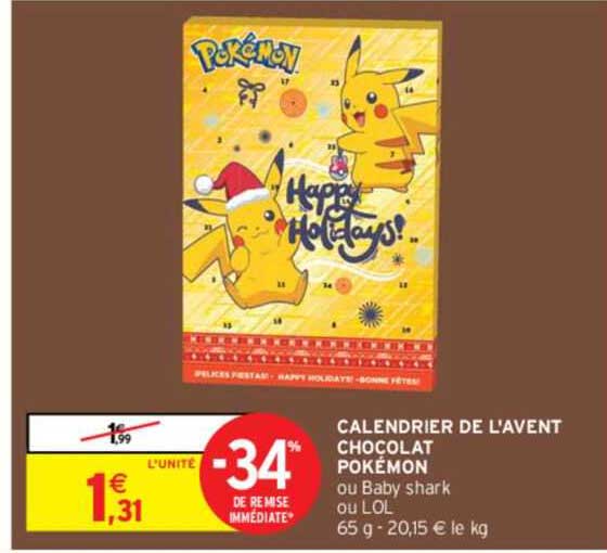 calendrier de l'avent chocolat pokémon