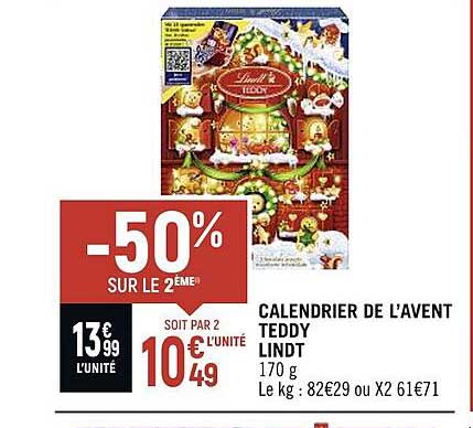 calendrier de l'avent teddy lindt