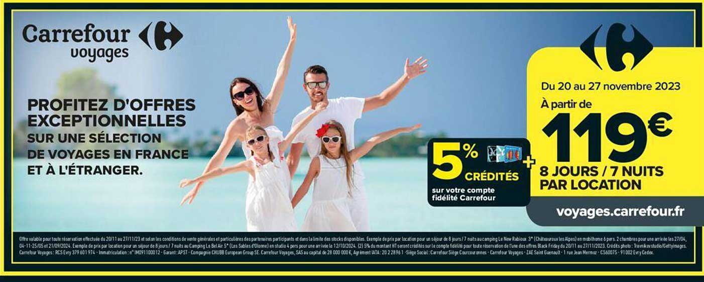 carrefour voyages : 5% crédités sur votre compte fidélité carrefour