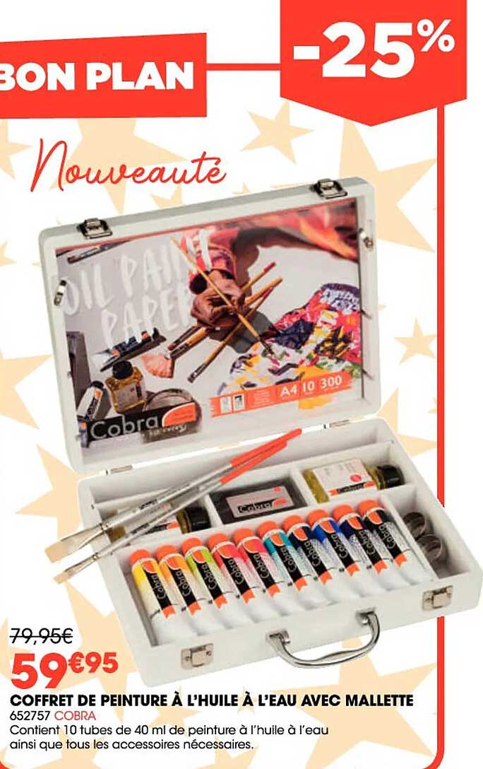coffret de peinture à l'huile à l'eau avec mallette cobra
