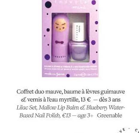 coffret duo mauve, baume à la lèvres guimauve & vernis à l'eau myrtille