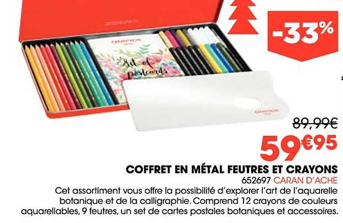 coffret en métal feutres et crayons caran d'ache