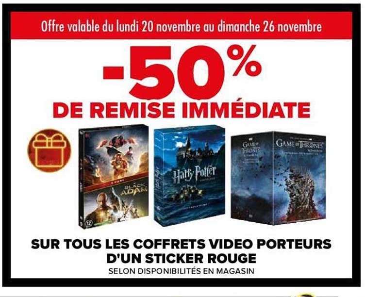 coffrets vidéo porteurs d'un sticker rouge