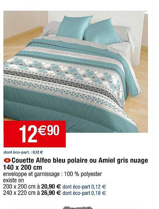 couette alfeo bleu polaire ou amiel gris nuage 140 x 200 cm