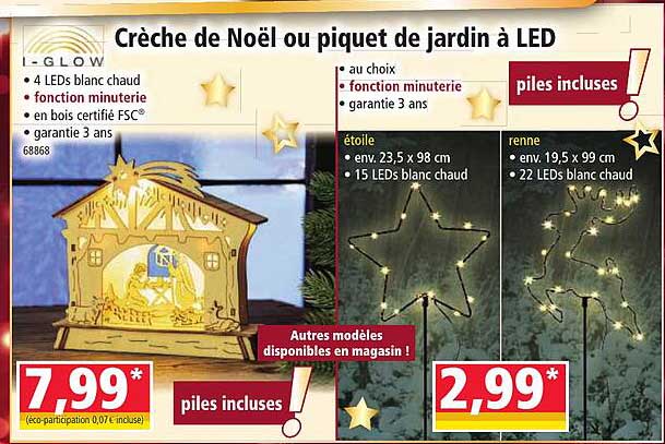 crèche de noël ou piquet de jardin à led i-glow