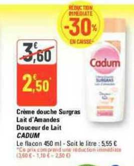 crème douche surgras lait d'amandes douceur de lait cadum