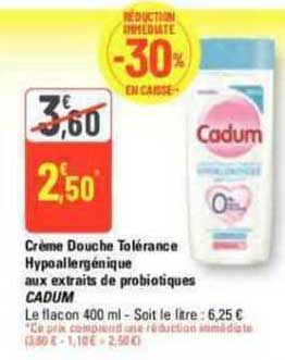 crème douche tolérance hypoallergénique aux extraits de probiotiques cadum